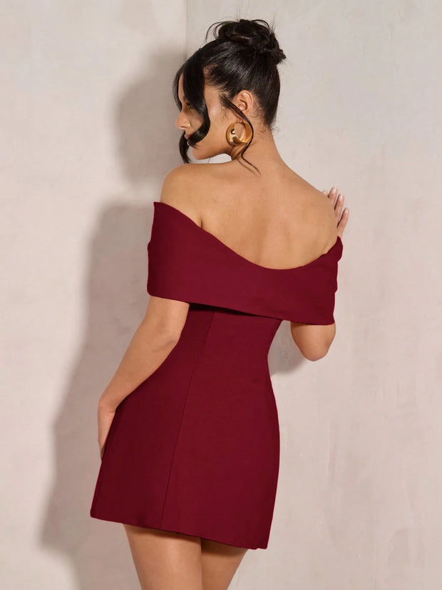 SHEIN BAE Women's Elegant Open Shoulder Bowknot Cocktail Dress