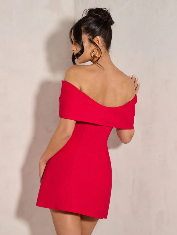 SHEIN BAE Women's Elegant Open Shoulder Bowknot Cocktail Dress