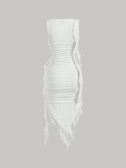 SHEIN MOD Women Fashionable Tight-Fitting Dress With Asymmetrical Hemline, 3D Flower And Sash Detail