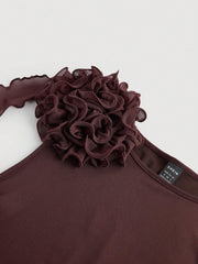SHEIN MOD Women Fashionable Tight-Fitting Dress With Asymmetrical Hemline, 3D Flower And Sash Detail