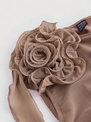 SHEIN MOD Women Fashionable Tight-Fitting Dress With Asymmetrical Hemline, 3D Flower And Sash Detail