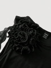 SHEIN MOD Women Fashionable Tight-Fitting Dress With Asymmetrical Hemline, 3D Flower And Sash Detail