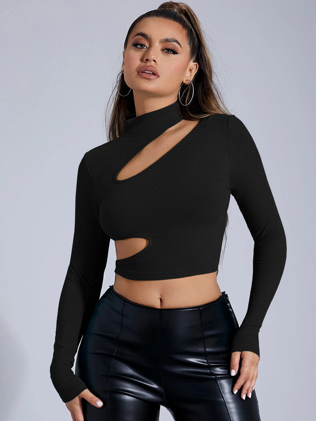 SHEIN SXY Stand Collar Cutout Crop Tee