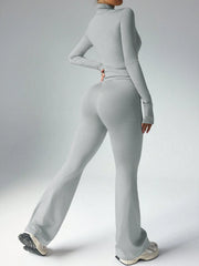 Dewbera Women's Solid Color Fitted Long Sleeve Top And Flared Pants Sportswear Set Gym Women Outfit