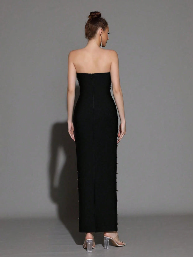 Solid Color Off Shoulder Basic Style Elegant Party Romantic Party Sexy Knitted Fabric Heavy Industry Pearl