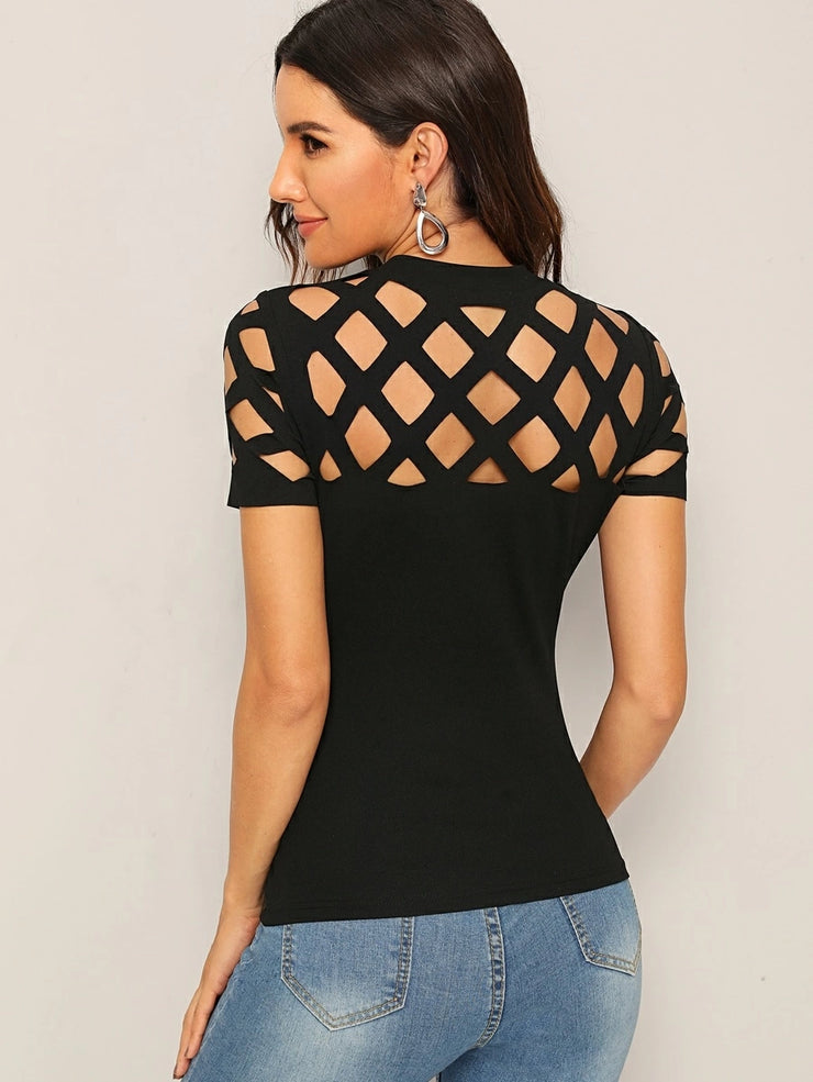 Felegant Geo Cutout Trim Fitted Tee - Hues