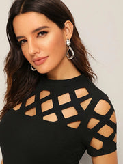 Felegant Geo Cutout Trim Fitted Tee - Hues