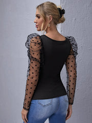 Unity Flocked Polka Dot Mesh Gigot Sleeve Top - Hues