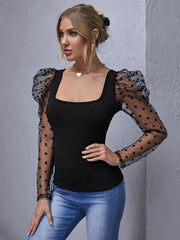 Unity Flocked Polka Dot Mesh Gigot Sleeve Top - Hues