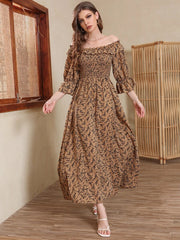 Allover Print Shirred A-line Dress - Hues