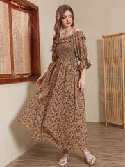 Allover Print Shirred A-line Dress - Hues