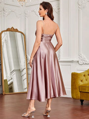 SHEIN Party Pearls Strap Overlap Collar Satin Cami Dress - Hues