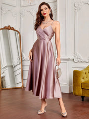 SHEIN Party Pearls Strap Overlap Collar Satin Cami Dress - Hues