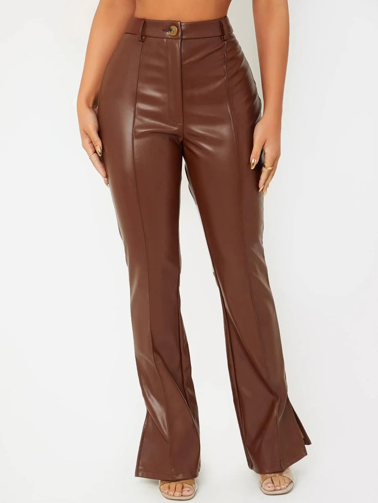 SHEIN BAE Zipper Fly Seam Front Split Hem PU Leather Pants - Hues