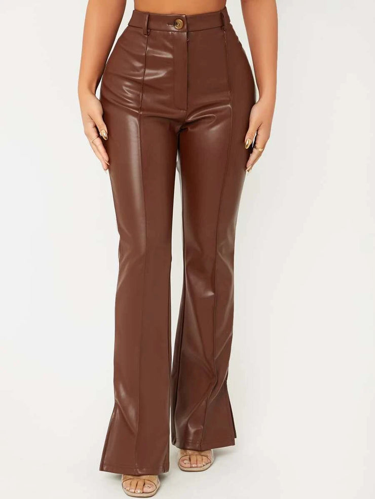 SHEIN BAE Zipper Fly Seam Front Split Hem PU Leather Pants - Hues
