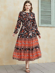 Floral Print Ruffle Hem Belted Dress - Hues