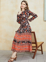 Floral Print Ruffle Hem Belted Dress - Hues