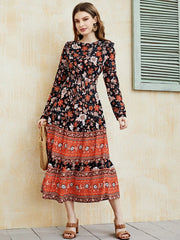 Floral Print Ruffle Hem Belted Dress - Hues
