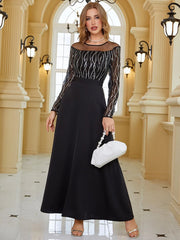 Modely Contrast Mesh Sequin Decor Dress. - Hues