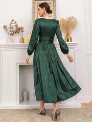 Jacquard Square Neck Ruched Corset Flare Hem Dress - Hues