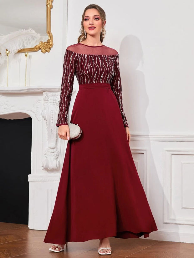 Modely Contrast Mesh Sequin Decor Dress. - Hues