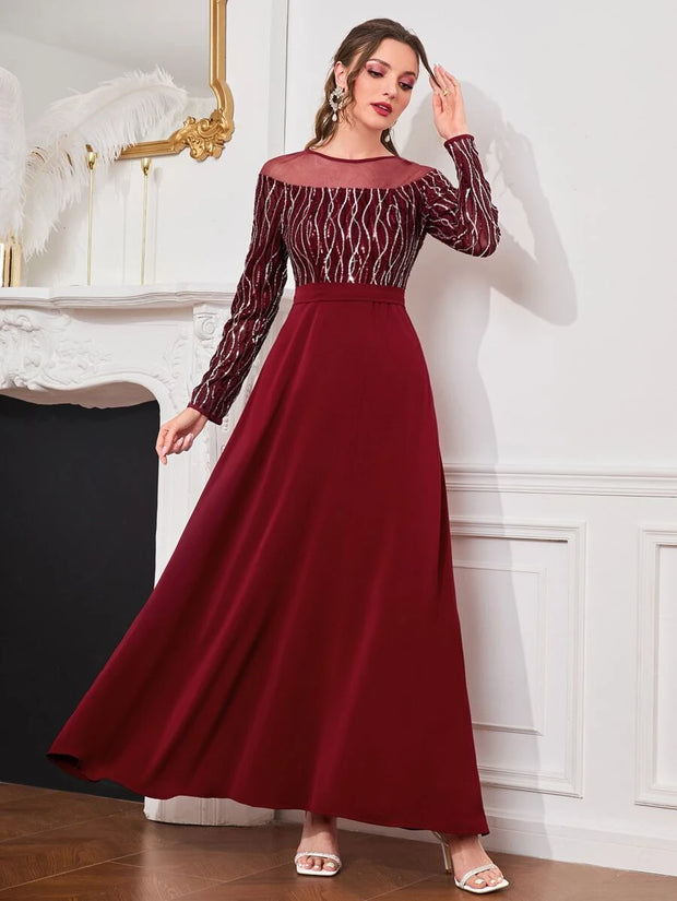 Modely Contrast Mesh Sequin Decor Dress. - Hues
