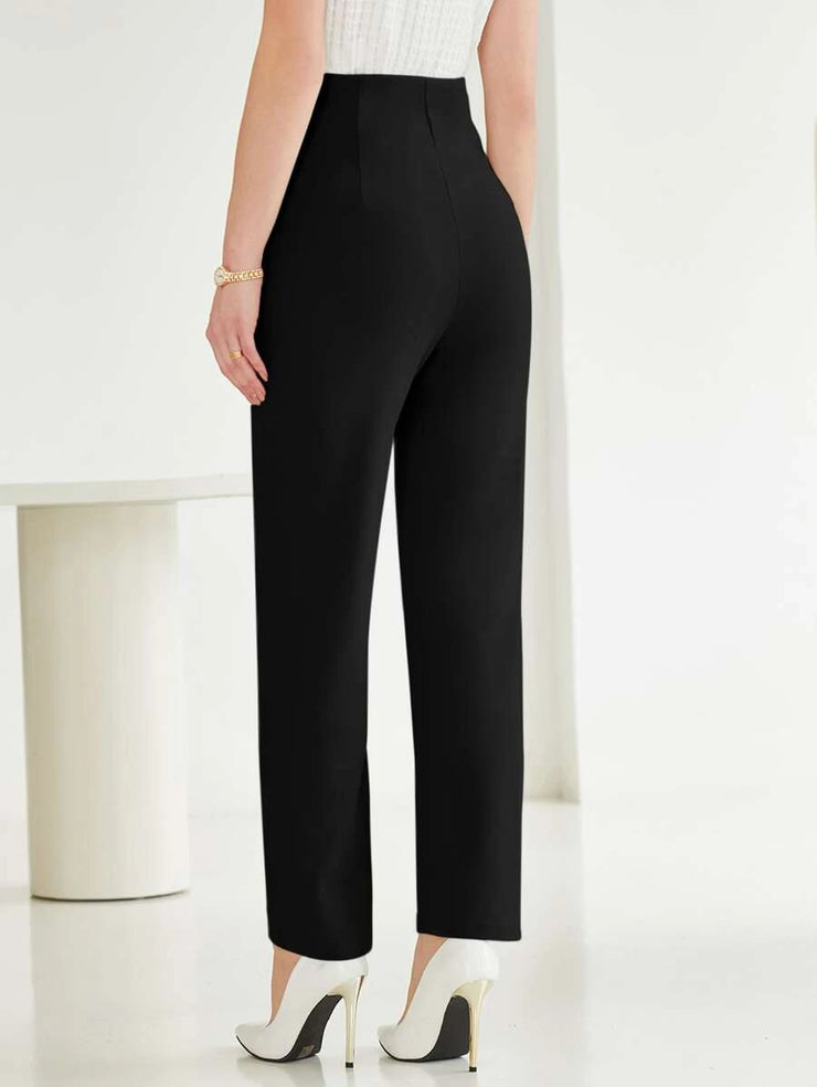 Press Crease Fake Button Straight Leg Pants - Hues