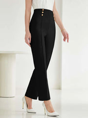 Press Crease Fake Button Straight Leg Pants - Hues