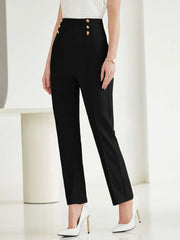 Press Crease Fake Button Straight Leg Pants - Hues