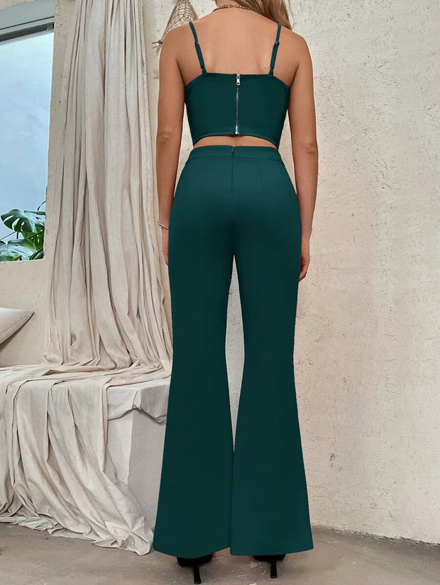 Hues Zip Back Bustier Cami Top & Flare Leg Pants - Hues
