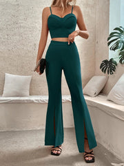 Hues Zip Back Bustier Cami Top & Flare Leg Pants - Hues