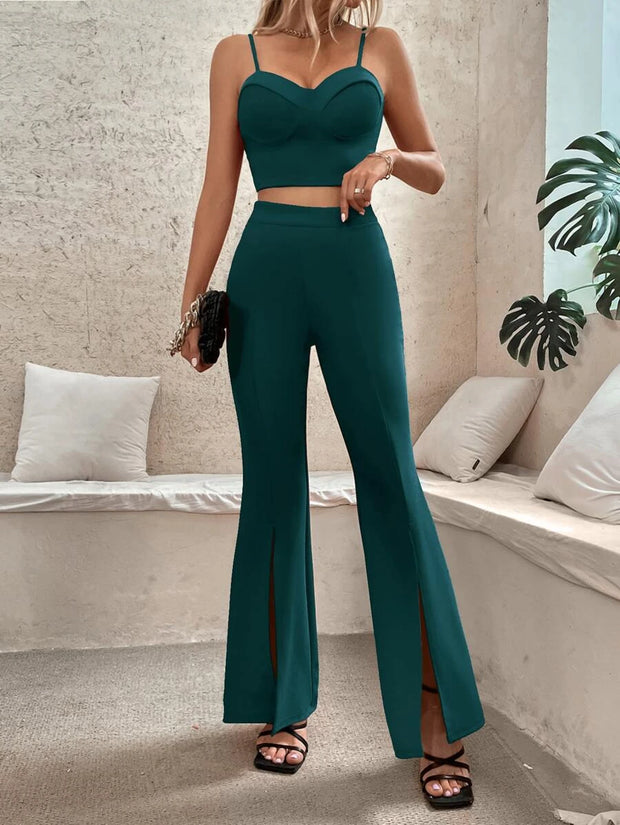 Hues Zip Back Bustier Cami Top & Flare Leg Pants - Hues