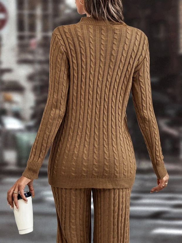 1pc Cable Knit Slit Hem Sweater - Hues