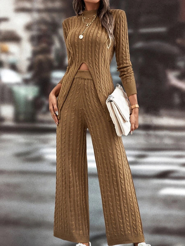 1pc Cable Knit Slit Hem Sweater - Hues