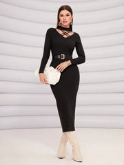 Crisscross Front Bodycon Sweater Dress Without Belt - Hues