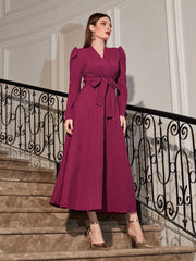 Puff Sleeve Wrap Belted Dress - Hues