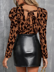 Allover Print Tie Back Gigot Sleeve Blouse - Hues