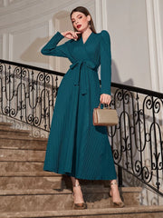 Puff Sleeve Wrap Belted Dress - Hues