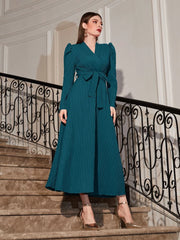 Puff Sleeve Wrap Belted Dress - Hues