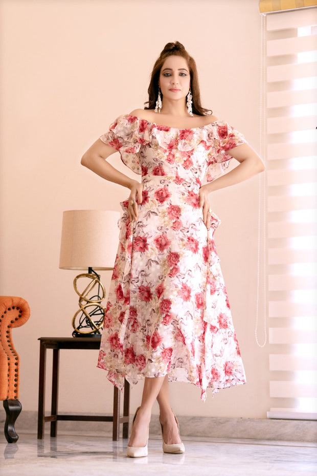 Floral Cascading Ruffle Maxi - Hues