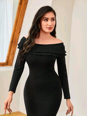 Modely off Shoulder Ruffle Trim Sweater Dress - Hues