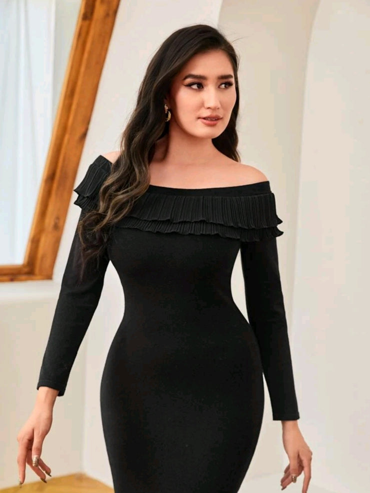Modely off Shoulder Ruffle Trim Sweater Dress - Hues