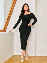 Modely off Shoulder Ruffle Trim Sweater Dress - Hues