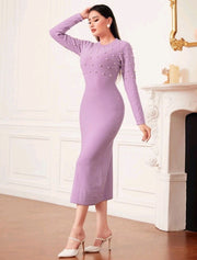Pearls Beaded Bodycon Sweater Dress - Hues
