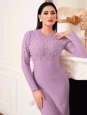 Pearls Beaded Bodycon Sweater Dress - Hues