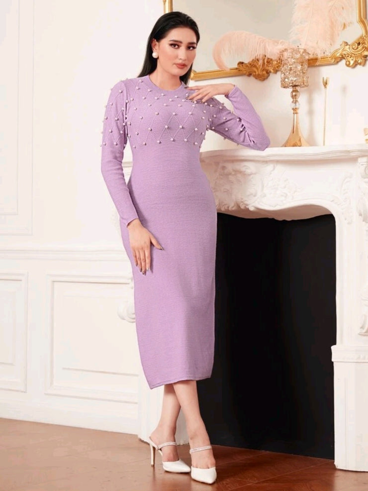 Pearls Beaded Bodycon Sweater Dress - Hues