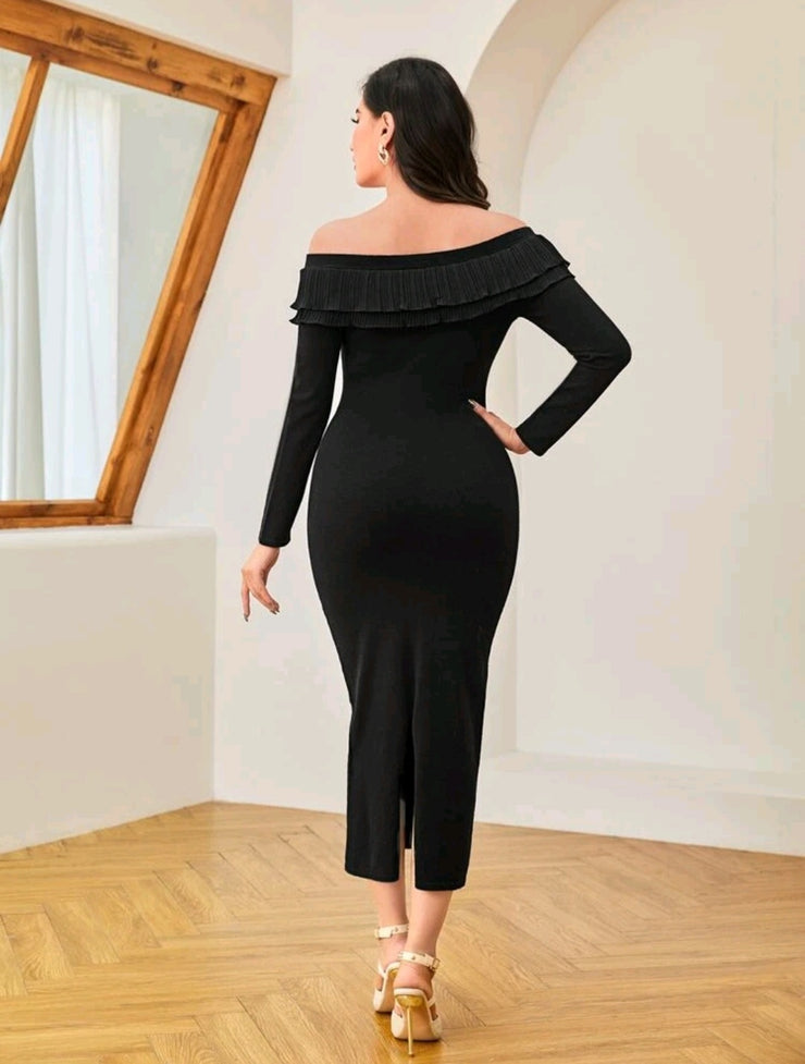 Modely off Shoulder Ruffle Trim Sweater Dress - Hues