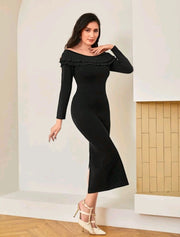 Modely off Shoulder Ruffle Trim Sweater Dress - Hues